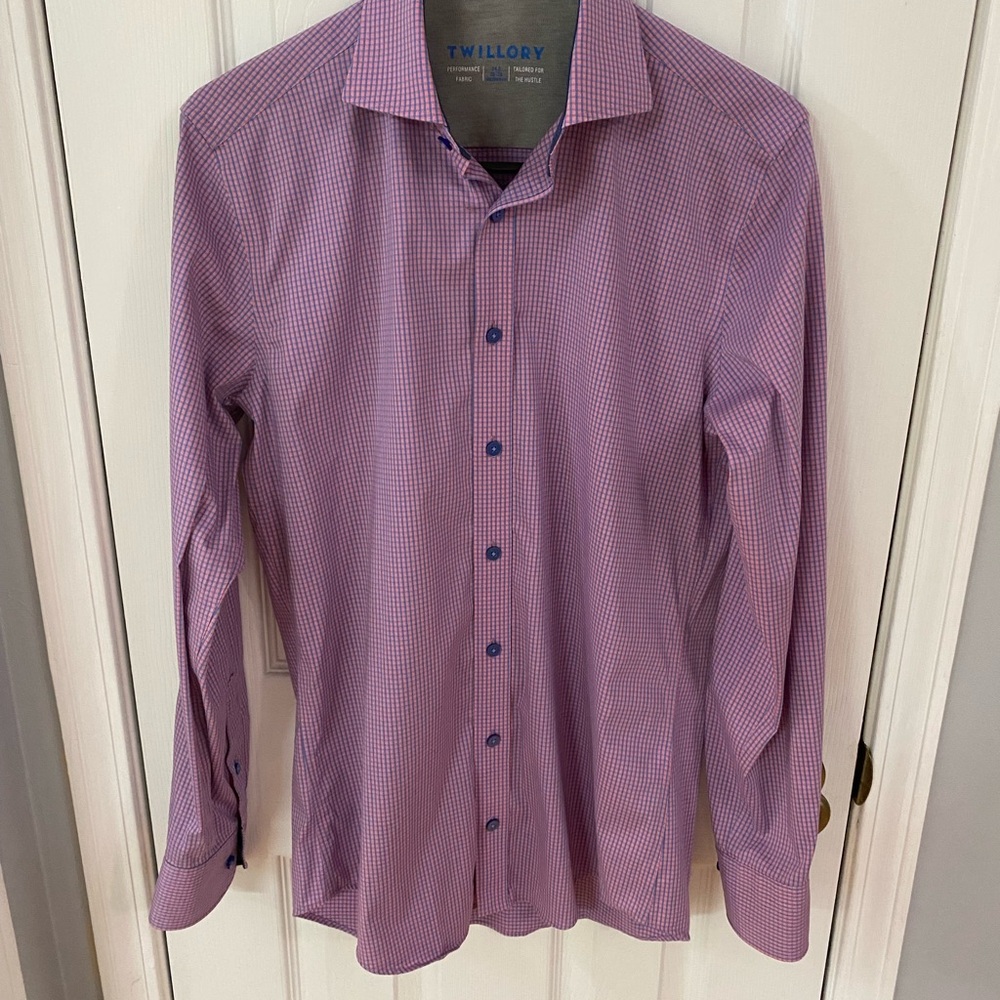 Twillory Dress Shirt‎ Men' 14.5 32/33 Purple Blue Check Tailored Performance